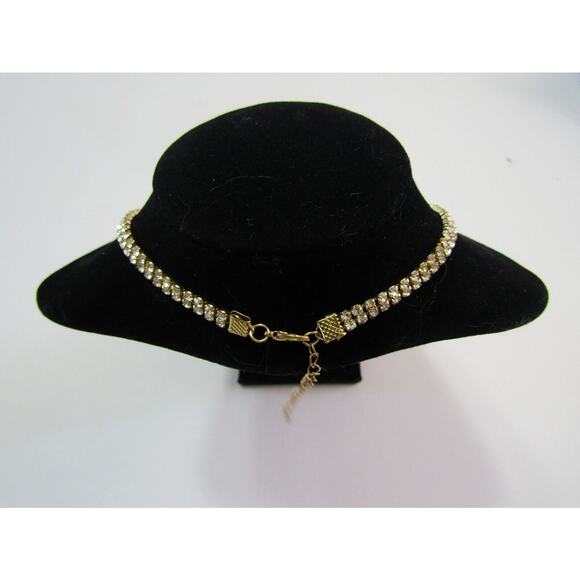 Gold Inset Rhinestone Sparkly Choker Necklace Boho Clasp Festive Hippie - Picture 2 of 2